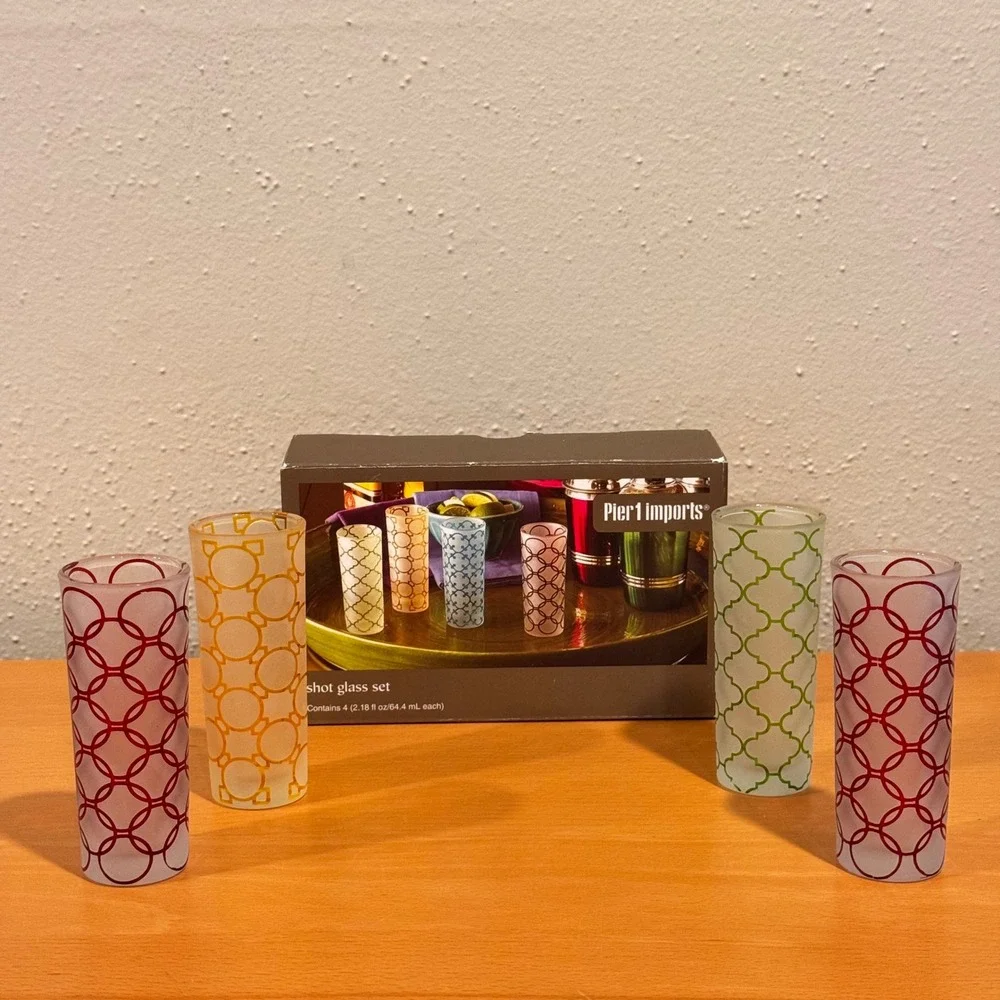 Pier 1 Imports Shot Glass Set Unisex OS Multicolor Frosted Geometric Barware